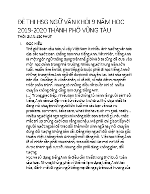 Đề thi học sinh giỏi môn Ngữ văn Khối 9 - Năm học 2019-2020 - TP. Vũng Tàu